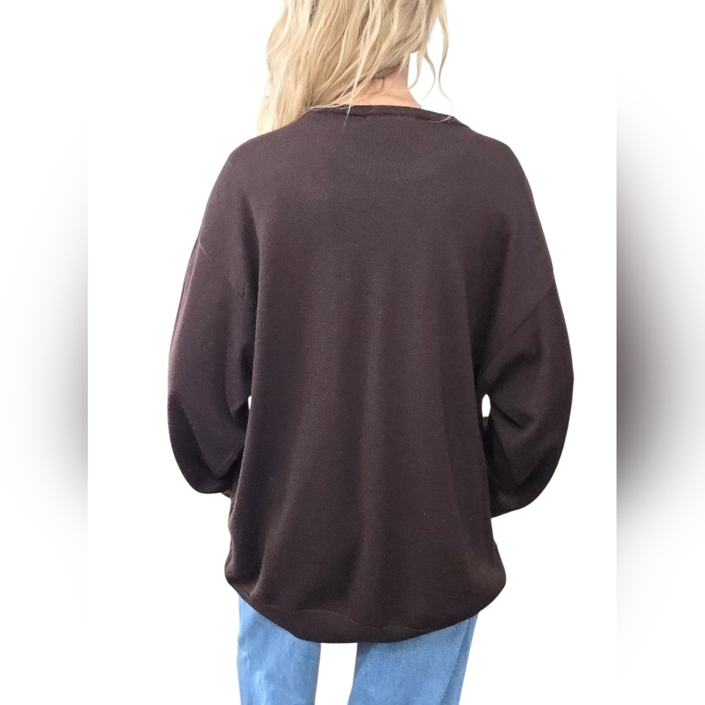 Vintage Italian Wool Blend Argyle Sweater Oversized Brown Blue Preppy - Picture 3 of 8
